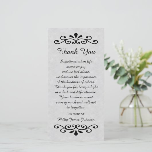 悔やみや弔慰サンキューフォトカードパーチメントルックグレー サンキューカード (スタンド正面)