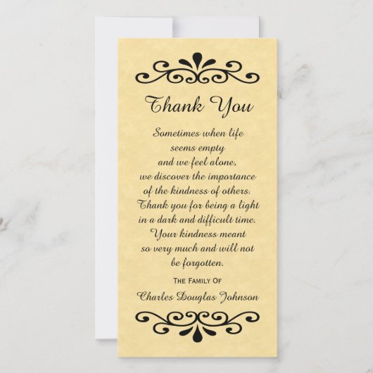 悔やみや弔慰サンキューフォトカードパーチメントルック金ゴールド サンキューカード (正面)