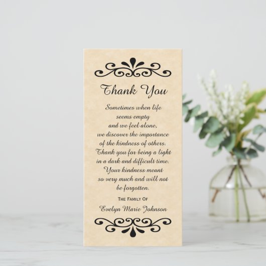 悔やみや弔慰サンキューフォトカードパーチメントルック サンキューカード (スタンド正面)