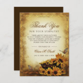 悔やみや弔慰サンキューフローラサンフラワーズバタフライ サンキューカード (正面/裏面)