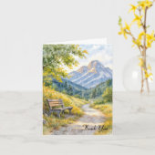 悔やみや弔慰サンキューベンチウィズマウンテンズ カード (黄色い花)