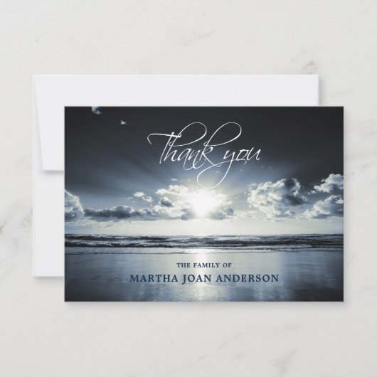 悔やみや弔慰サンキューメモリアルサンセット海ビーチ サンキューカード (正面)