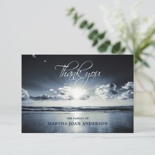 悔やみや弔慰サンキューメモリアルサンセット海ビーチ サンキューカード (スタンド正面)