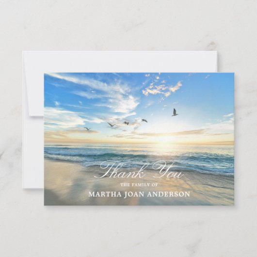 悔やみや弔慰サンキューメモリアルサンセット海ビーチ サンキューカード (正面)