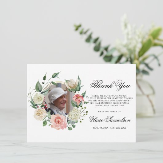 悔やみや弔慰サンキューメモリアルピンクフローラPHOT) サンキューカード (スタンド正面)