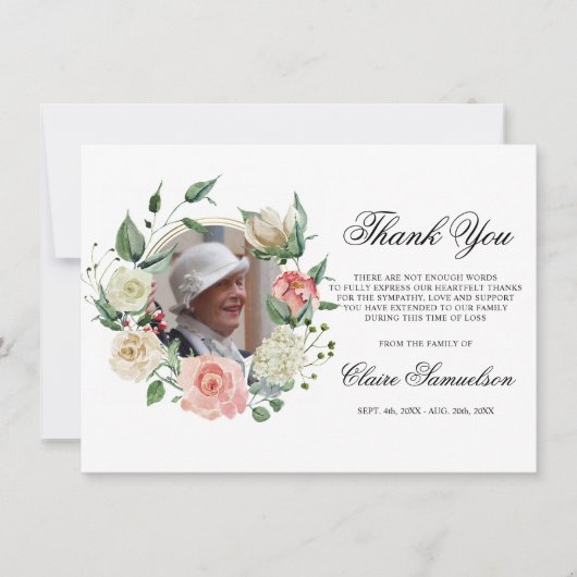 悔やみや弔慰サンキューメモリアルピンクフローラPHOT) サンキューカード (正面)