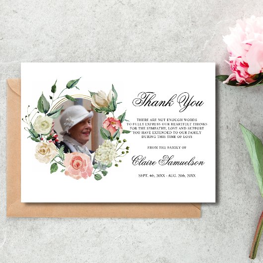 悔やみや弔慰サンキューメモリアルピンクフローラPHOT) サンキューカード