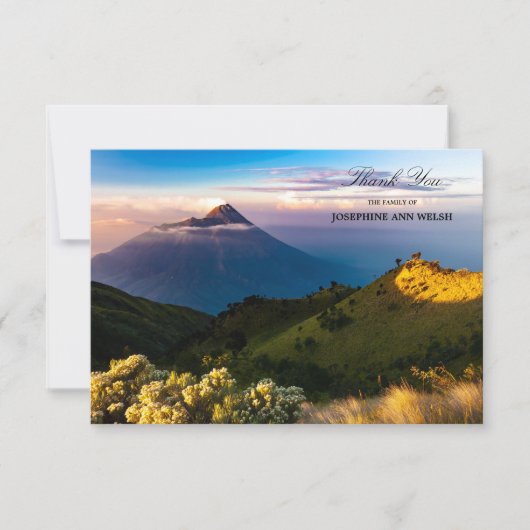悔やみや弔慰サンキューメモリアルマウンテンフォト サンキューカード (正面)