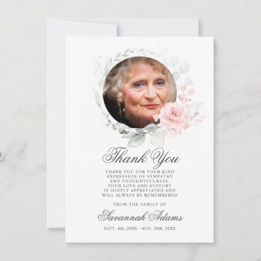 悔やみや弔慰サンキューメモリアル水彩フローラ サンキューカード (正面)