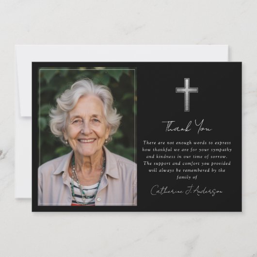 悔やみや弔慰シルバークロスフォト葬儀 サンキューカード (正面)