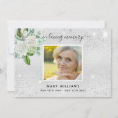 悔やみや弔慰シルバーグリッターフローラ感謝してい写真 サンキューカード (裏面)