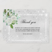 悔やみや弔慰シルバーグリッターフローラ感謝してい写真 サンキューカード (正面/裏面)