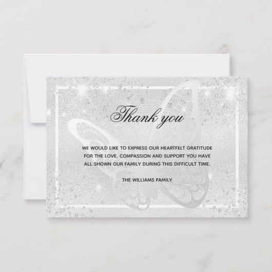 悔やみや弔慰シルバーバタフライ感謝していフォトユー ノートカード (正面)