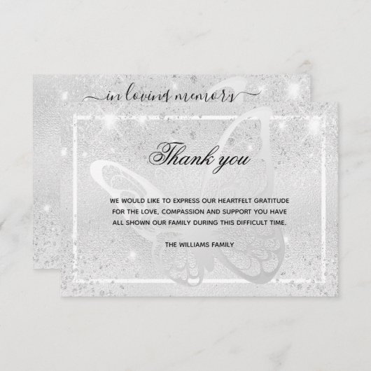 悔やみや弔慰シルバーバタフライ感謝していフォトユー ノートカード (正面/裏面)