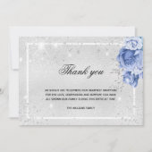 悔やみや弔慰シルバーブルーフローラ写真のキラキラ サンキューカード (正面)