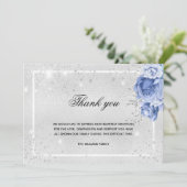 悔やみや弔慰シルバーブルーフローラ写真のキラキラ サンキューカード (スタンド正面)