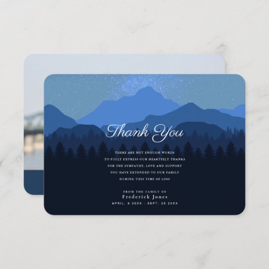 悔やみや弔慰スターリーマウンテンナイト サンキューカード (正面/裏面)