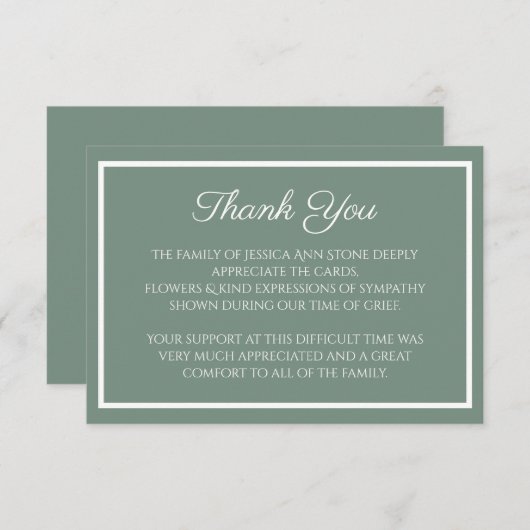 悔やみや弔慰セージグリーンシンプル葬儀ありがとう 招待状 (正面/裏面)