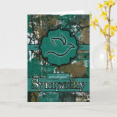 悔やみや弔慰ティール(緑がかった色)とブラウンアーバングラフィティドーブ付き カード (黄色い花)