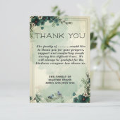 悔やみや弔慰ティール(緑がかった色)花模様悔やみや弔慰ありがとう サンキューカード (スタンド正面)