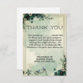悔やみや弔慰ティール(緑がかった色)花模様悔やみや弔慰ありがとう サンキューカード (正面/裏面)