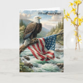 悔やみや弔慰ハゲワシとアメリカ国旗 カード (黄色い花)