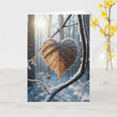 悔やみや弔慰ハート形の冬葉 カード (黄色い花)