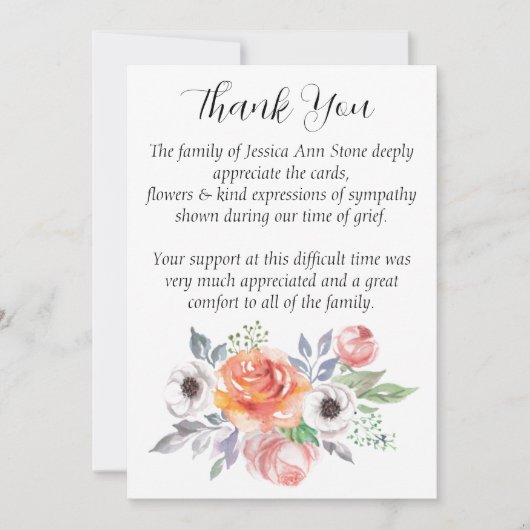 悔やみや弔慰バラフローラ葬儀デスサンキュー 招待状 (正面)