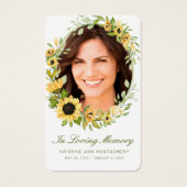 悔やみや弔慰ヒマワリグリーンスクリプトフォト祈りの言葉カード (正面)