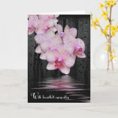 悔やみや弔慰ピンクのランと雨滴 カード (黄色い花)