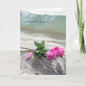 悔やみや弔慰ピンクのローズブーケをドリフトウッドに カード (正面)
