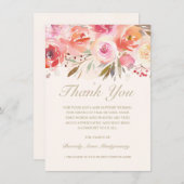 悔やみや弔慰ピンクウォーター色フローラありがとう サンキューカード (正面/裏面)