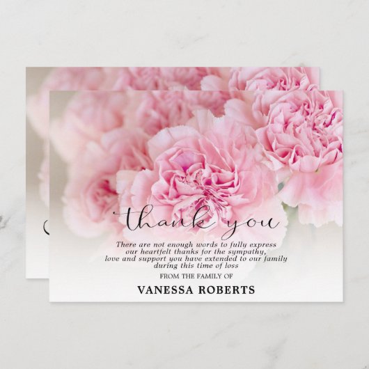 悔やみや弔慰ピンクカーネーションありがとう |写真 サンキューカード (正面/裏面)