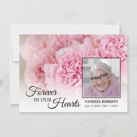 悔やみや弔慰ピンクカーネーションありがとう |写真 サンキューカード (裏面)