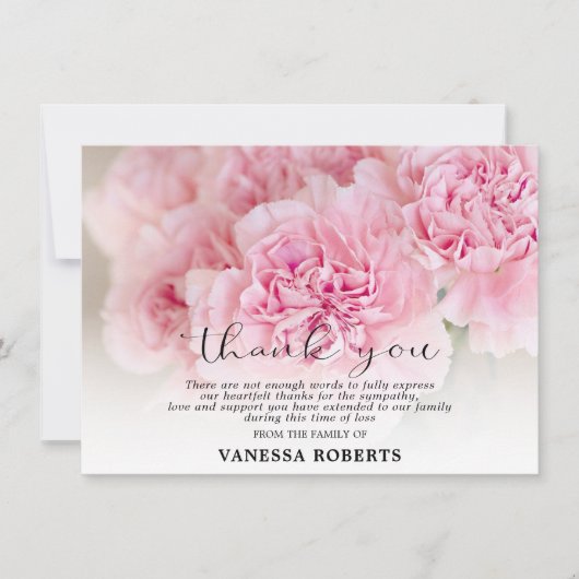 悔やみや弔慰ピンクカーネーションありがとう |写真 サンキューカード (正面)