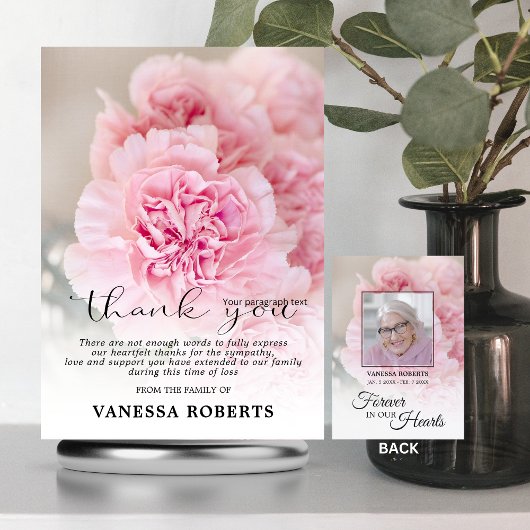 悔やみや弔慰ピンクカーネーションありがとう |写真 サンキューカード