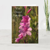 悔やみや弔慰ピンクフローラホワイトスクリプトメッセージの写真 カード (正面)