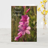 悔やみや弔慰ピンクフローラホワイトスクリプトメッセージの写真 カード (黄色い花)