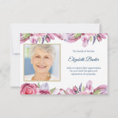 悔やみや弔慰ピンクフローラ写真葬儀サンキューカード 招待状 (裏面)