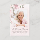 悔やみや弔慰ピンクフローラ写真葬儀記念カード 名刺 (正面)