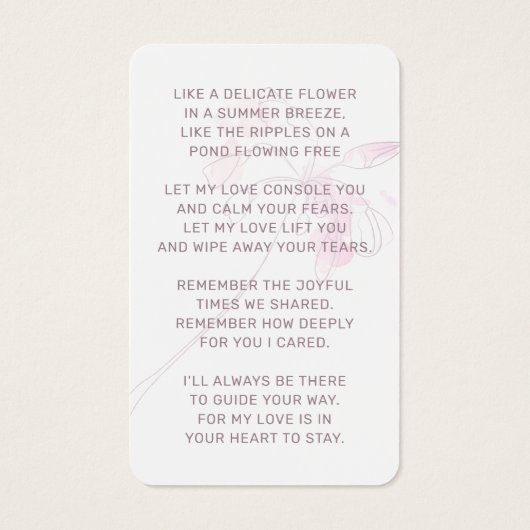 悔やみや弔慰ピンクフローラ写真追悼式カード (裏面)