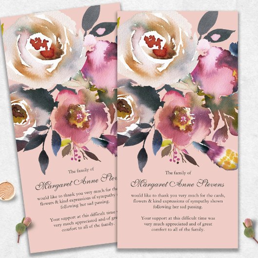 悔やみや弔慰ピンクフローラ葬儀サンキューカード サンキューカード