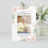 悔やみや弔慰ピンクフローラ葬儀写真 サンキューカード (スタンド正面)