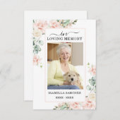 悔やみや弔慰ピンクフローラ葬儀写真 サンキューカード (正面/裏面)