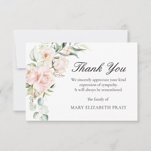 悔やみや弔慰ピンクフローラ葬儀 サンキューカード (正面)