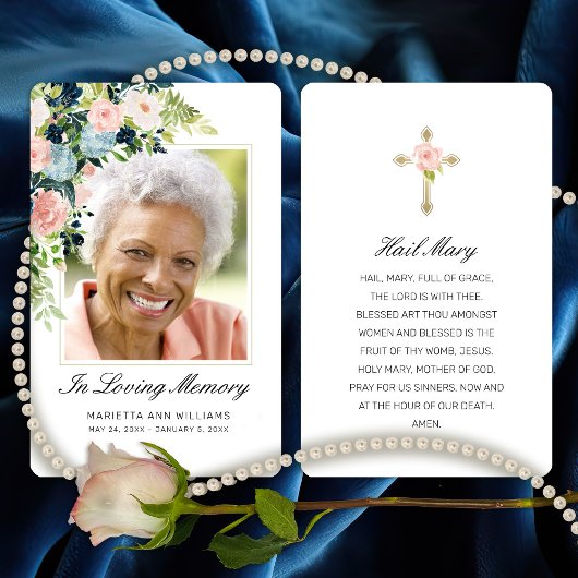 悔やみや弔慰ピンクブルーバラフローラフォト祈りの言葉カード