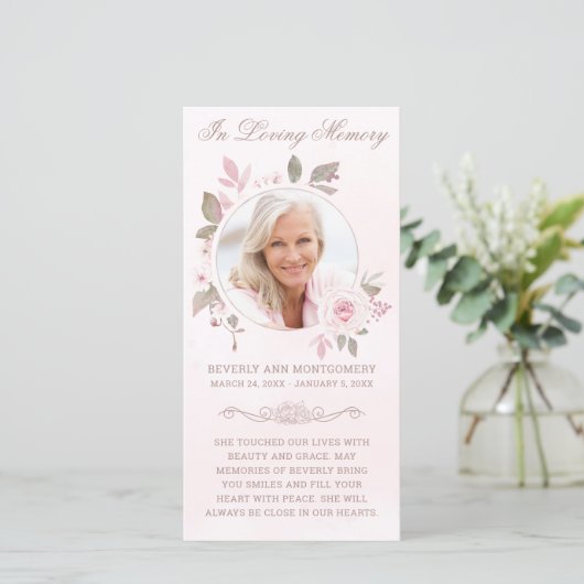 悔やみや弔慰ピンクローズフローラ写真葬儀祈りの言葉 (スタンド正面)