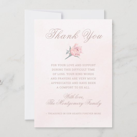 悔やみや弔慰ピンクローズフローラ記念館 サンキューカード (裏面)