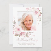 悔やみや弔慰ピンクローズフローラ金ゴールドクロスフォト葬儀 サンキューカード (正面)