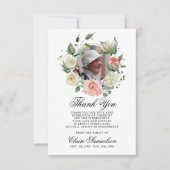 悔やみや弔慰フェミニンサンキューウォーターカラーフローラピンク サンキューカード (正面)